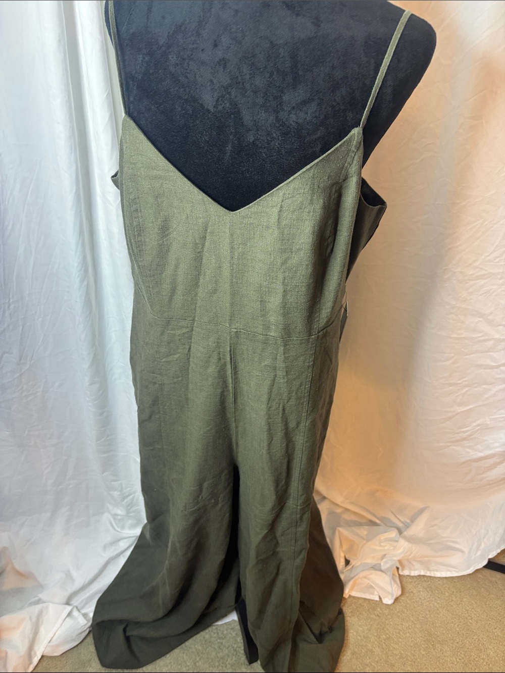 Express Olive Green Linen-Blend Wide-Leg Jumpsuit - Picture 3 of 7